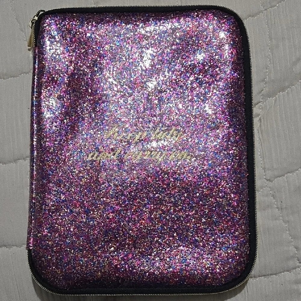 Sparkle Purple Glitter Tablet Sleeve with Gold Zipper Accents NWOT